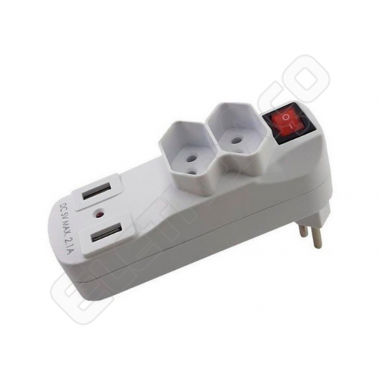 PINO MULTIPLICADOR 2 SAÍDAS + USB L/D 10A BR - MEGACABOS