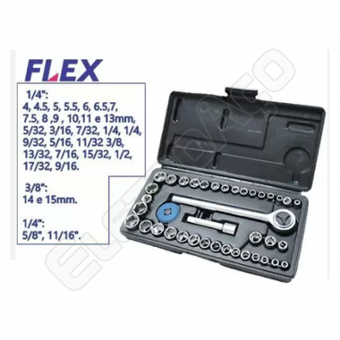 JOGO C/ 40 SOQUETES 1/4 FLEX LOTUS (REF. 3298)